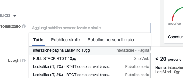 pubblici personalizzati Facebook