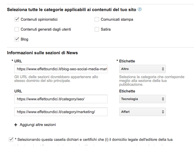 richiesta Google News