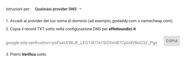 verificare proprietà aruba tramite DNS